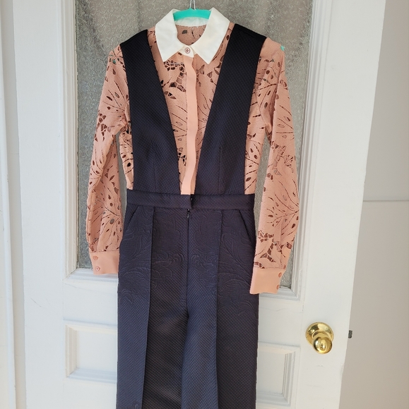 *SOLD* Botanical Crest Lace & Jacquard Jumpsuit - Picture 4 of 7